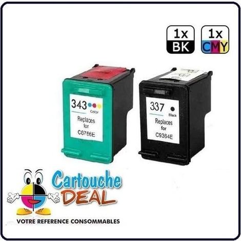 Lot de 2 cartouches compatibles HP337 et HP343 pour imprimantes HP OfficeJet 6310, 6315, PSC 4180, Photosmart C4100, C4180 et C4190.
