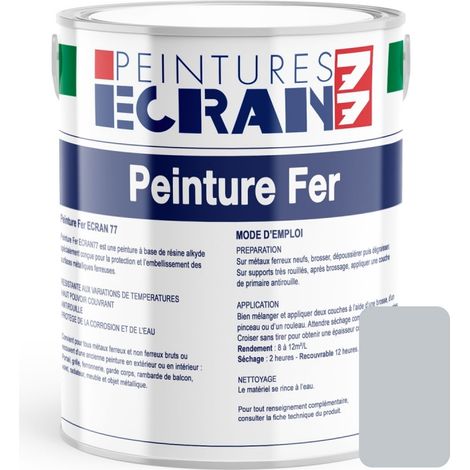 Peinture fer professionnelle, satin, peinture opacifiante, sans odeur, antirouille, protège, décore intérieur, extérieur ECRAN77 C1C7CA 1 litre (1/5)