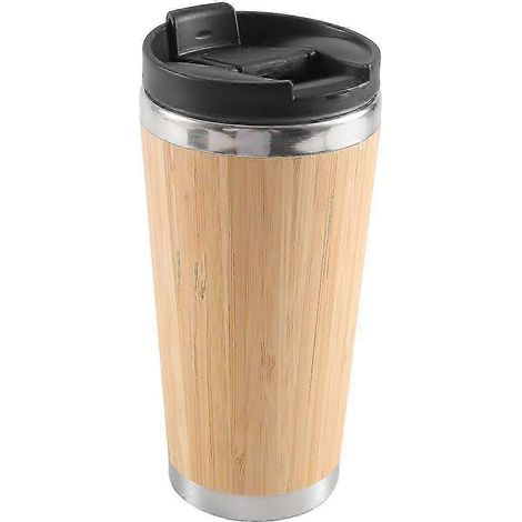 Mug à café en bambou de 450 ml, mug de voyage en acier inoxydable avec couvercle étanche, mug à café isotherme (1/5)