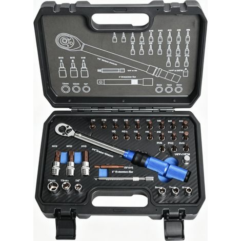 Clé dynamométrique réglable 2‑24 Nm carré 1/4 pouce, coffret 32 pièces avec douilles et embouts, mallette transport, outil réparation vélo moto automobile bricolage (1/5)
