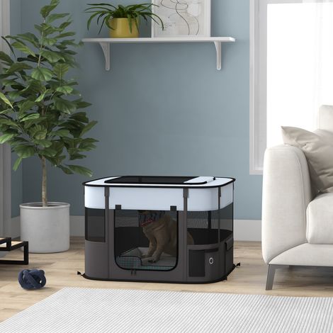 Parc pliable pour chiots et chatons avec sac de rangement, pour une utilisation intérieure et extérieure, gris