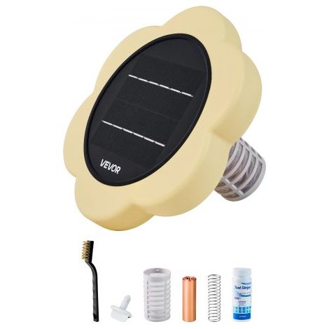 Ionizador Solar para Piscinas hasta 170.343 L, Purificador de Agua con Ionización de Cobre con Ánodo de Cobre, Resorte, Cepillo para Evitar Olores Desagradables, en Forma de Flor, Amarillo (1/5)