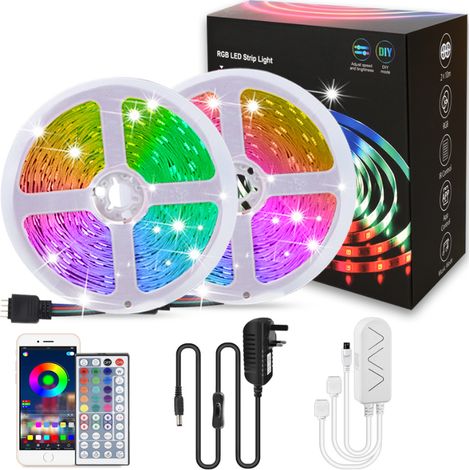 Ruban LED 5m, guirlande lumineuse extérieur, avec télécommande, lumière décorative blanche et multicolore, 16 couleurs, dimmable, adhésif, bande lumineuse IP44/ fiche d'alimentation IP20 (1/5)