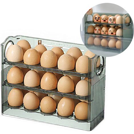 Porte-œufs pour réfrigérateur 26x20,2x10cm, conteneur de stockage de 30 œufs pour porte latérale du réfrigérateur, vert. (1/5)