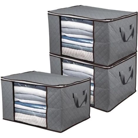 Bolsas de almacenamiento de ropa TuseRxln, juego de 3 - Tela no tejida - Gris - Gran capacidad
