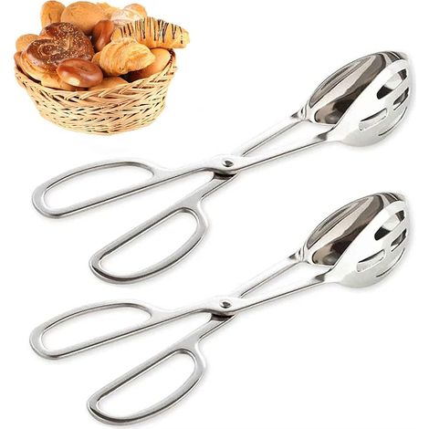 Lot de deux pinces de cuisine en acier inoxydable double face pour barbecue et buffet outil pour service alimentaire pour restaurant et bar (1/5)