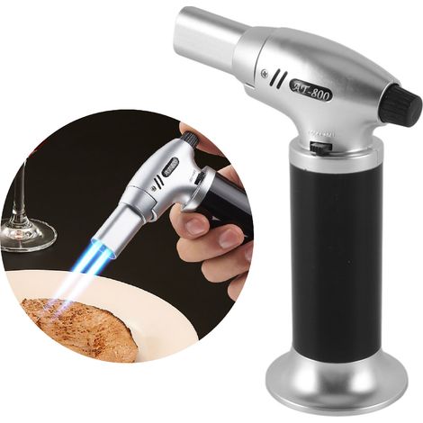 Allumeur à gaz portable en cuivre, fer et acier inoxydable, pour barbecue, cuisson et soudure, en argent métallisé, pour usage domestique et extérieur. (1/5)
