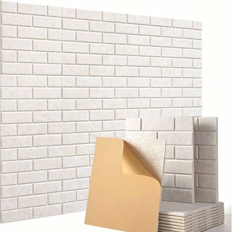 Lot de 12 panneaux acoustiques autocollants 30x30x0,9 cm, isolation phonique haute densité anti-bruit pour mur et plafond - motif brique (1/5)