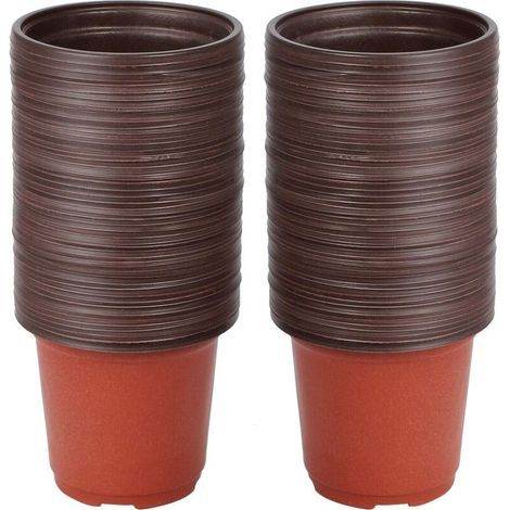 Memkey – Confezione da 100 vasetti rotondi e flessibili in plastica per semina – 10 cm di diametro, 8,7 cm di altezza – Riutilizzabili con drenaggio per semina in interni ed esterni (1/5)