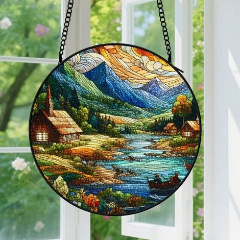 Suspension en vitrail, attrape-soleil minimaliste coloré unique, décoration jardin intérieur, cadeau Anniversaire pour femme, homme, famille 12,5 cm (1/5)