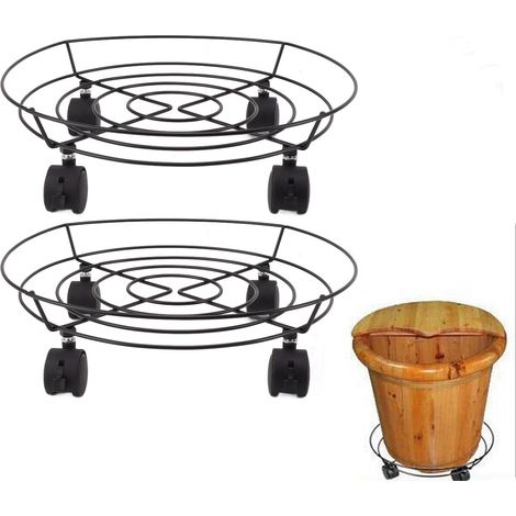 Ensemble de 2 supports de baignoire sur pieds en fer forgé avec roulettes, support mobile pour pots de fleurs, plateau métallique, base pour bouteille de gaz, support pour bouteille de gaz en acier (1/5)
