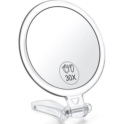 Miroir grossissant 30X, miroir de voyage - Miroir à main double face avec grossissement 1x 30X et poignée/support réglable (1/5)