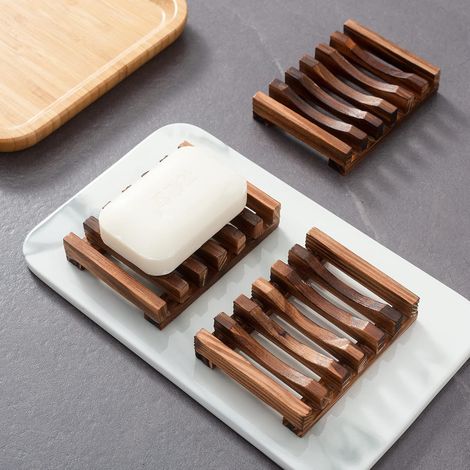 Seifenschale aus Holz für die Dusche, 3er-Set, selbstentleerender Seifenhalter fürs Badezimmer, Seifenablage, Seifenständer für selbstgemachte Seife (1/5)