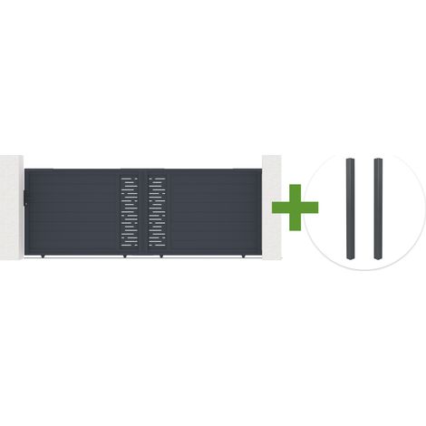 Portail coulissant 4m ARLBERG H.140cm aluminium gris + 2 poteaux ELDA aluminium gris (1/5)