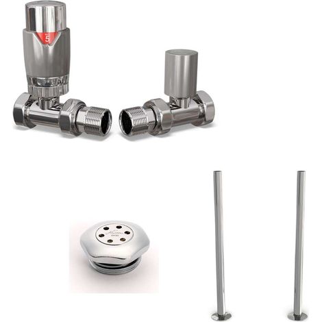 Talus Flair - Silver Thermostatic Radiator Valve & Installation Kit Straight 15mm (1/3)