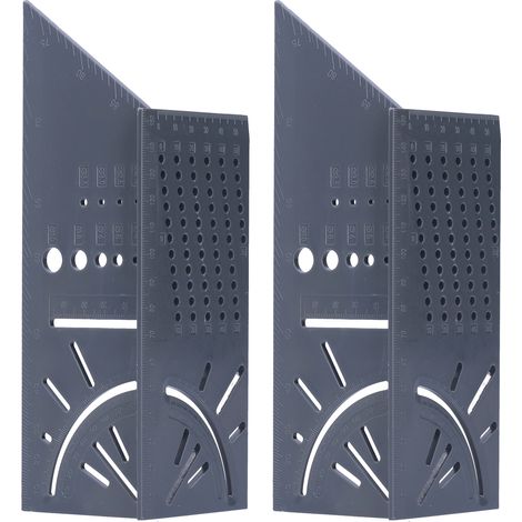 Lot de 2 équerres 3D grises, outils de mesure multifonctions pour menuiserie 20 x 7 x 6,5 cm (1/5)