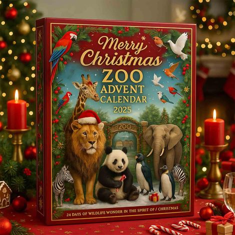 Calendrier De Lavent Zoo - 24 Cases Animales Noël 2025 - Décoration Arbre De Noël - Pour Enfants Et Famille - Rouge (1/5)