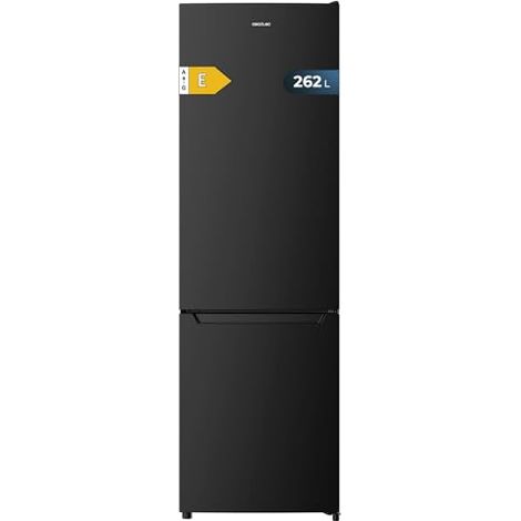 Cecotec Frigorífico Combi Cíclico Negro Bolero CoolMarket Combi 262 Black E. Frigorífico Combi 2 puertas, 262L, clase E, control electrónico, iluminación LED, bandejas de cristal, elegante. (1/3)