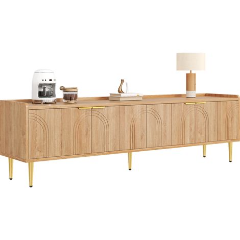 Armoire TV,plaque basse avec porte texturée,meuble TV,poignées dorées et pieds dorés,170 L x 35 L x 47,5 H(cm)-Da (1/5)
