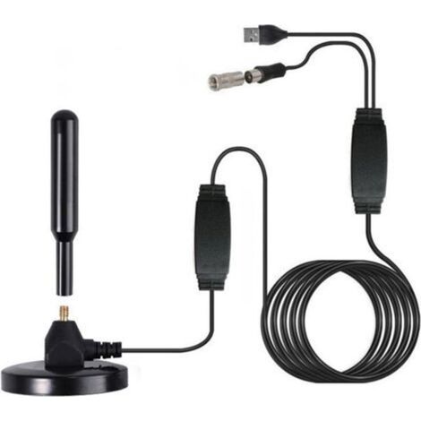 Antenne TV numérique DVB-T2,Antenne TV Puissante,TNT Amplificateur Signal Prendre en Charge de TV 4K 1080P VHF HDTV Gratuites,pour Intérieur et Extérieur,avec Base Magnétique avec Câble 5m