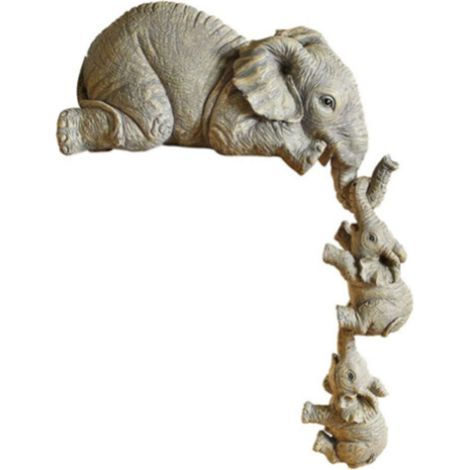Dekorative Elefantenfigur aus Kunstharz, sitzend auf einem Regal, Elefantenmutter mit zwei Jungen, Figur für die Heimdekoration, Einzugsgeschenk (1/5)