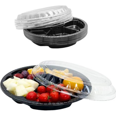 Irovami Plateaux service jetables – lot 12, 6 compartiments, fruits/salades (1/5)