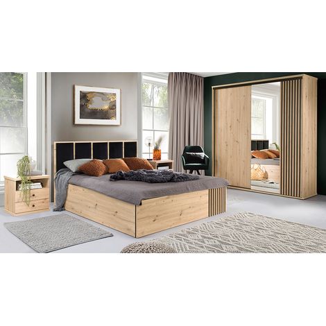 Schlafzimmer Set 4-teilig, Bett 180x200 cm, Eiche mit schwarz CALLAO-161 (1/5)