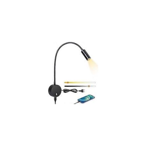 Crezuo Nachttisch-Wandleuchte, berührungsempfindliche, dimmbare Lampe, USB-Ladeanschluss, Schwarz