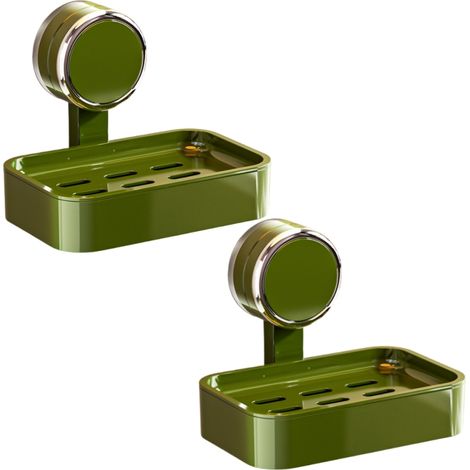 2piece suction cup soap box wall mounted punch free household bathroom soap box drain box green (1/5)