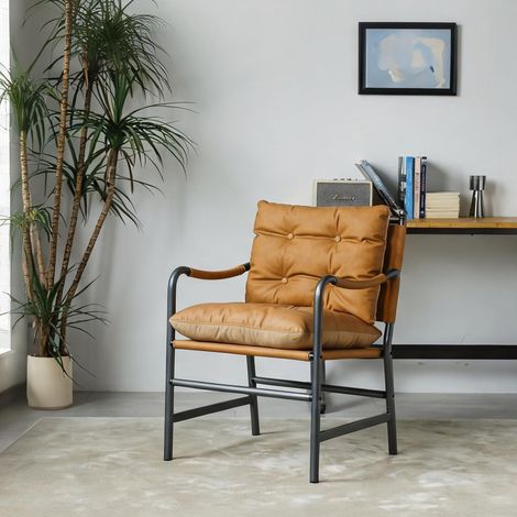 Fauteuil coloris marron en cuir métal 60 x 62 x 90 cm (1/5)
