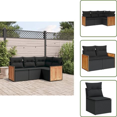 4-tlg. Garten-Sofagarnitur mit Kissen Schwarz Poly Rattan - Gartengestelle - Gartenmöbelset - Rattan Möbel - Lounge Set - Gartenlounge (1/5)