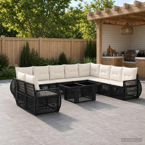 vidaXL Set Divano da Giardino 11 pz Nero e Bianco Crema polyrattan (1/5)