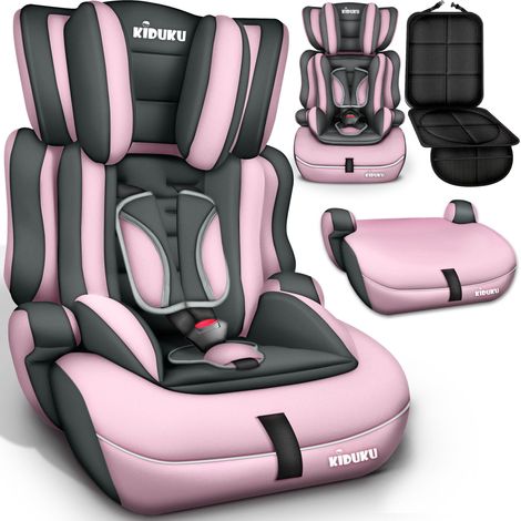 KIDUKU Silla de coche ECE R 129/03, crece con el niño, 9 kg-36 kg (1-12 años), Grupo 1/2/3 (Gris / Rosa) (1/5)