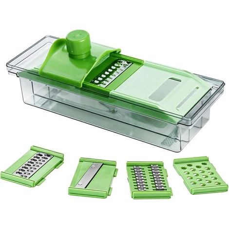 Cortador de verduras multifuncional con cuchillas de acero inoxidable，mandolina de cocina con plástico apto para alimentos y protector de manos (1/5)