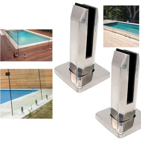 Set aus 2 Glasklemmen, 304 Edelstahltreppen, Glaszaunklemme für Schwimmbadbalkon-Balustradengeländer (Edelstahl-Quadratsäule) (1/5)
