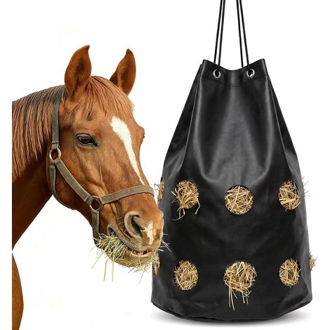 Filet à foin pour chevaux - 88 l - 70 x 40 cm - En tissu Oxford 600D - Avec mousqueton de suspension - Alimentation lente - Faible perte - Facile à remplir (1/5)