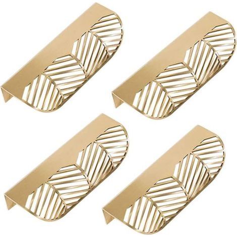Poignées De Placard Dorées 4 Pièces En Forme De Feuille Poignées De Meuble En Laiton or Poignées De Meubles Porte De Cuisine Cuivre Tiroir Tirer Bout (1/5)