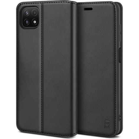 Coque pour Samsung A22 5G, Etui pour Samsung Galaxy A22 5G, Housse en Cuir Premium Flip Case Portefeuille, à Rabat avec Porte-Cartes de Crédit, Fermeture Magnétique, Noir (1/5)