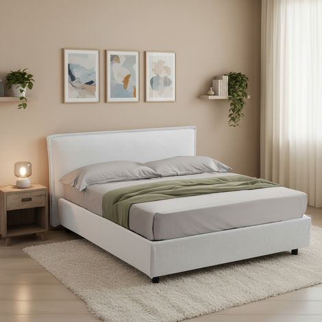 Letto Alla Francese Brosso, Sfoderabile, Contenitore Made in Italy, Dimensione Materasso 120x200 cm, Bianco (1/5)