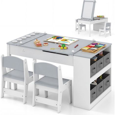 Kids Art Table And Easel Set, 2 Chairs, Storage (1/5)