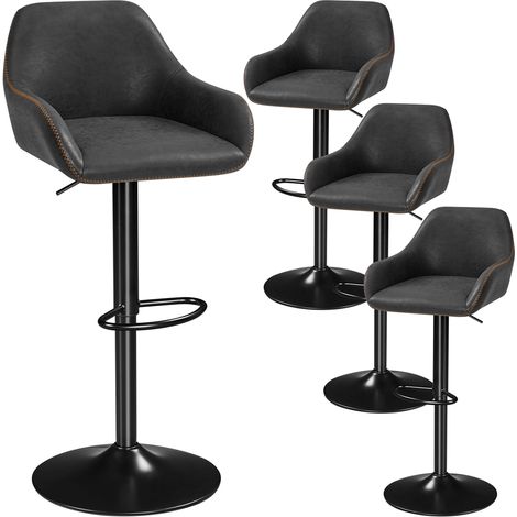 Yaheetech – Lot de 2 tabourets de bar réglables en hauteur – Rotation 360° – Revêtement similicuir noir – Repose-pieds – Pour cuisine et salon