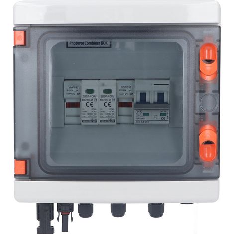 Boîtier de combinaison solaire DC1000V étanche 1 entrée 1 sortie avec fusible 15A et disjoncteur 16A (1/5)
