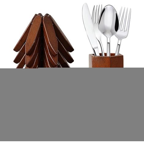 Dessous de Plat Arbre - avec Porte-Couverts Naturel - Trivet Bois Décor Arbre De Noël pour Bol Tasse Théière Centre De Table Cuisine Salon Chambre Bureau Restaurant (1/5)