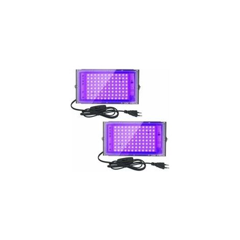 Lot de 2 Projecteurs UV LED 100W Imperméables IP65, Éclairage Ultraviolet pour Aquarium, Soirée, Peinture Fluo, Affiches Fluorescentes, Bars, Fêtes.