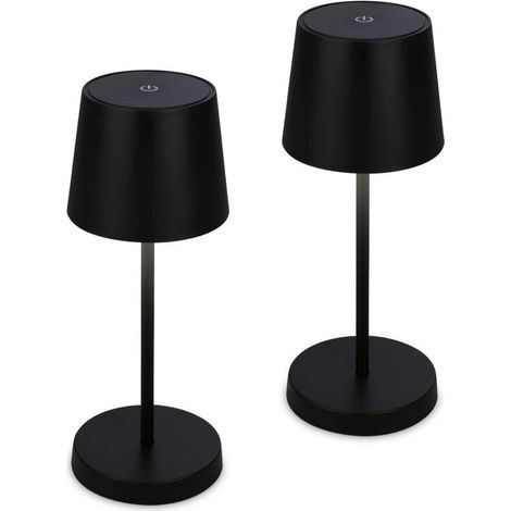 Lot de 2 lampes a poser LED rechargeables 2.6W 10.5x26cm Cylindriques 150lm 3000K Blanc chaud IP44 Tactiles dimmables Noir Lampes de table Salon chambre balcon (1/5)