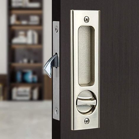Verrou coulissant avec poignée de porte et clé, kit poignée de porte coulissante, serrure à mortaiser 160 mm, finition argent (1/3)