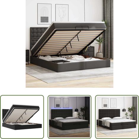 vidaXL LED-Beleuchtung -  Ottoman-Bett mit Matratzen & LEDs Schwarz 200x200 cm Kunstleder