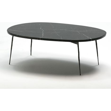 Table basse ovale marbre et pieds métal noir 100cm (1/3)