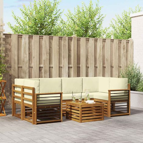 vidaXL Outdoor-Sofagarnitur 7 pcs Natur und Creme Massivholz Akazie (1/5)