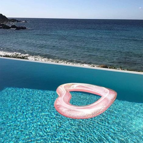 Pink Heart-Shaped Inflatable Pool Float for Adults – Comfortable and Stable Pool Float – 47 x 47 x 6 Inches (1/5)